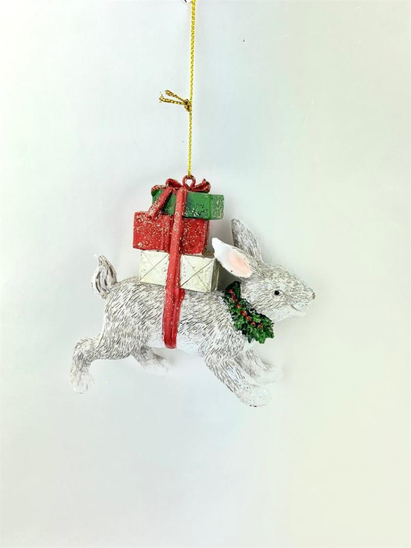 Фигурка подвесная "Заяц с подарками" (серый) 