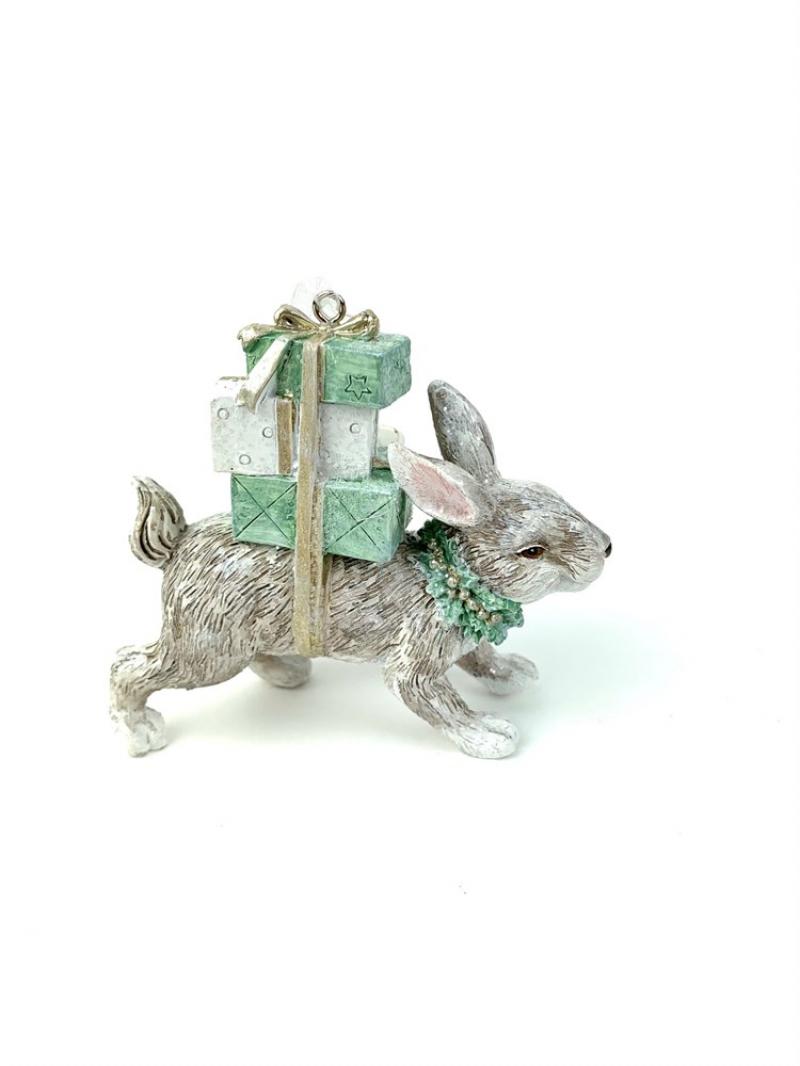 Фигурка подвесная "Кролик с подарками" (серый)